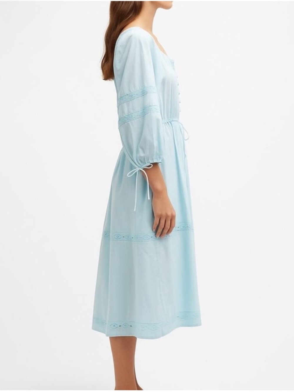 Harsman Los Angeles Belle Light Blue Midi Peasant Cottagecore Midi Dress NWT 304 - Picture 3 of 6
